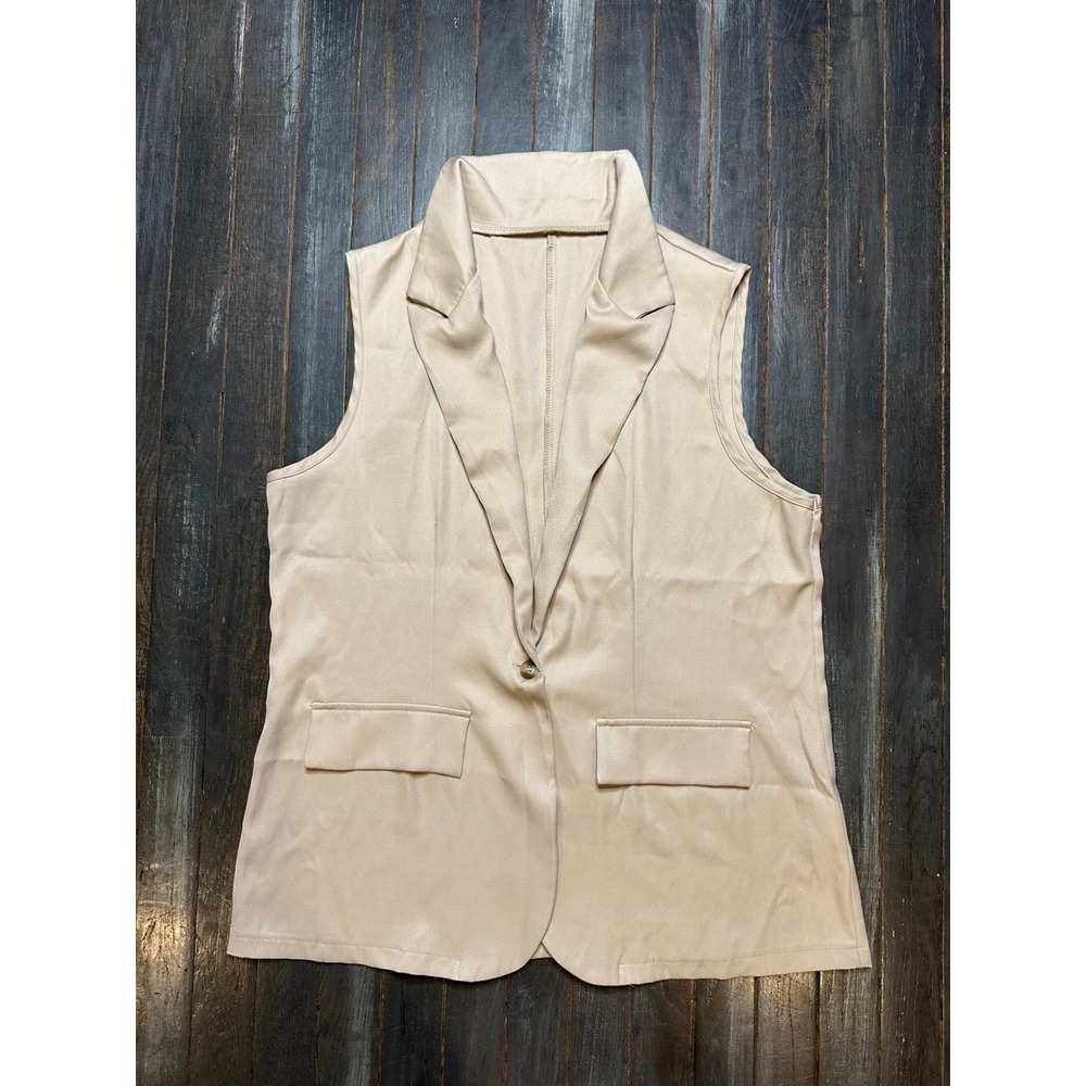 Shein Womens Tan Beige Sleeveless Blazer Vest Lapel Single Button Layering Top